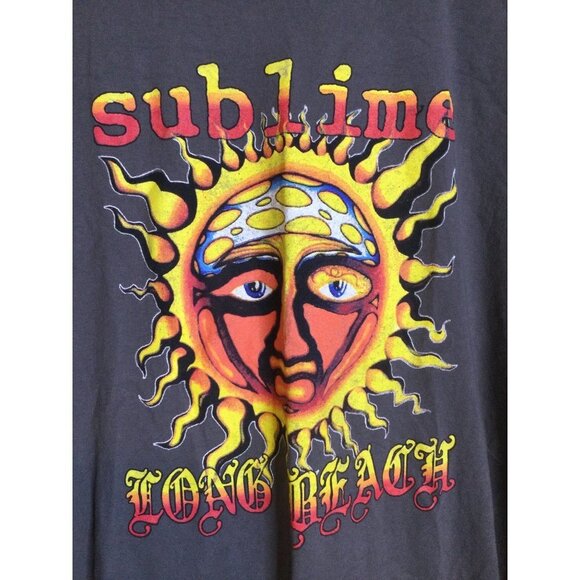 Sublime Long Beach Men's T-Shirt Sun Face Graphic Print Crew Neck Short Sleeves - Picture 2 of 5